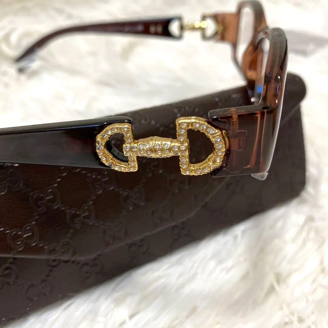 GUCCI メガネ ブラウン ストーン ケースあり クリーナーあり