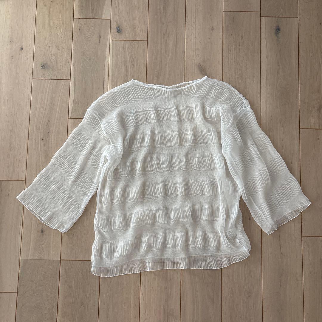 新品　OSYAREVO シアートップス付シャーリングビキニセットアップ　白　水玉