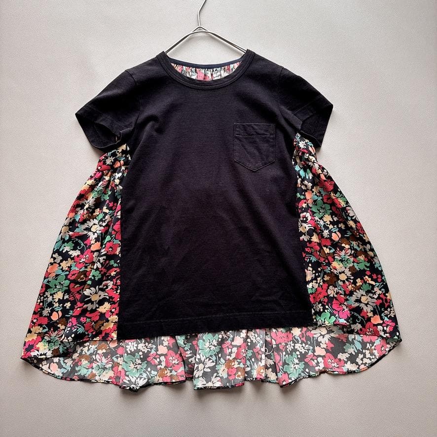 美品　Sacai ドッキングTシャツ　カットソー　バックプリーツ　花柄　サカイ