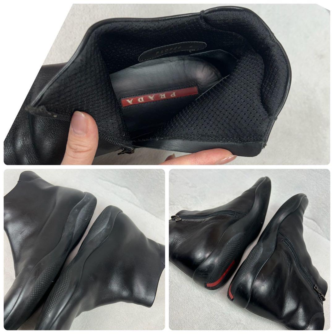 P116 25.0cm プラダスポーツ レザー ブーツ ブラック レディース