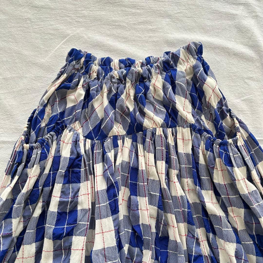 【Y's 】yohji yamamoto チェック柄フレアスカート 青　白　L
