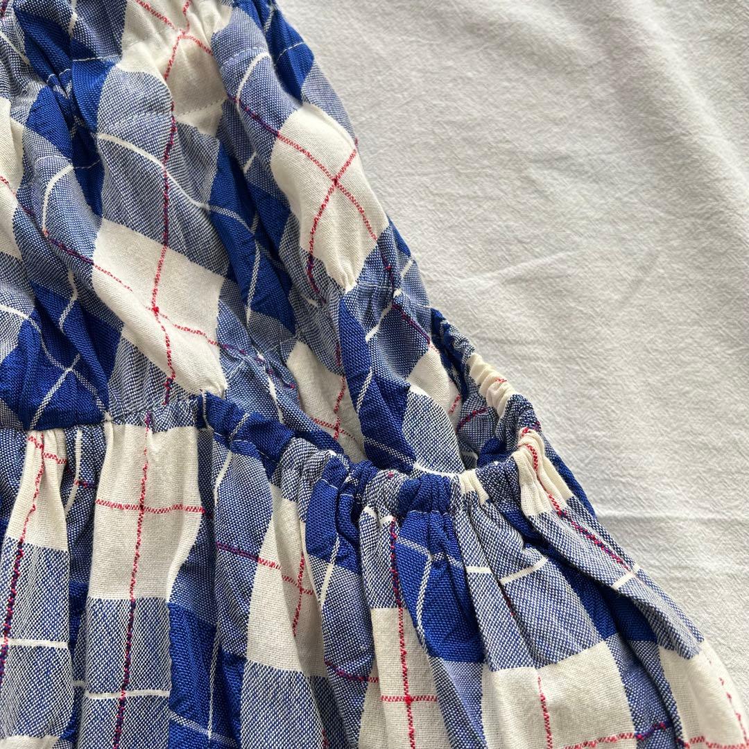 【Y's 】yohji yamamoto チェック柄フレアスカート 青　白　L