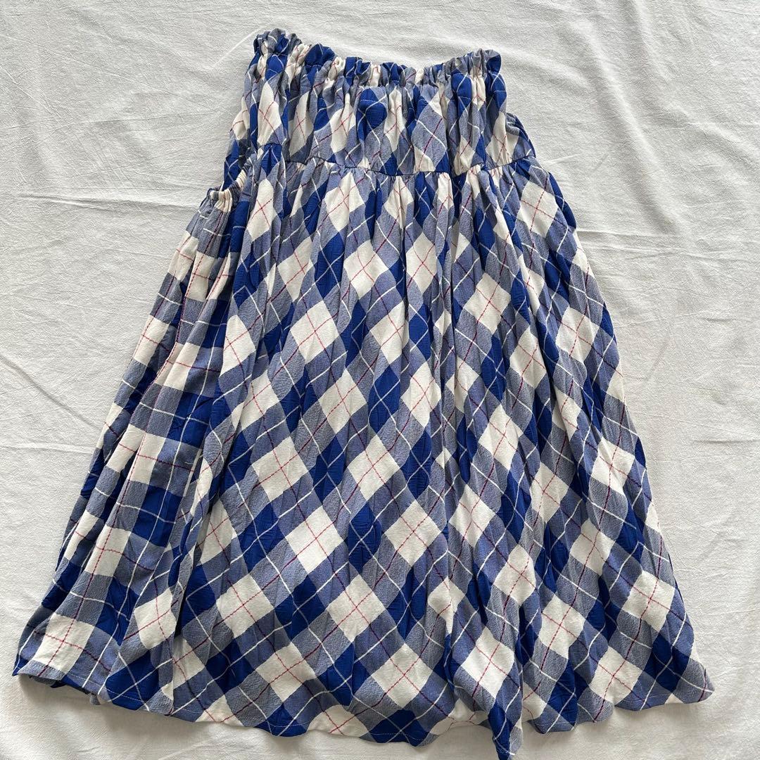【Y's 】yohji yamamoto チェック柄フレアスカート 青　白　L