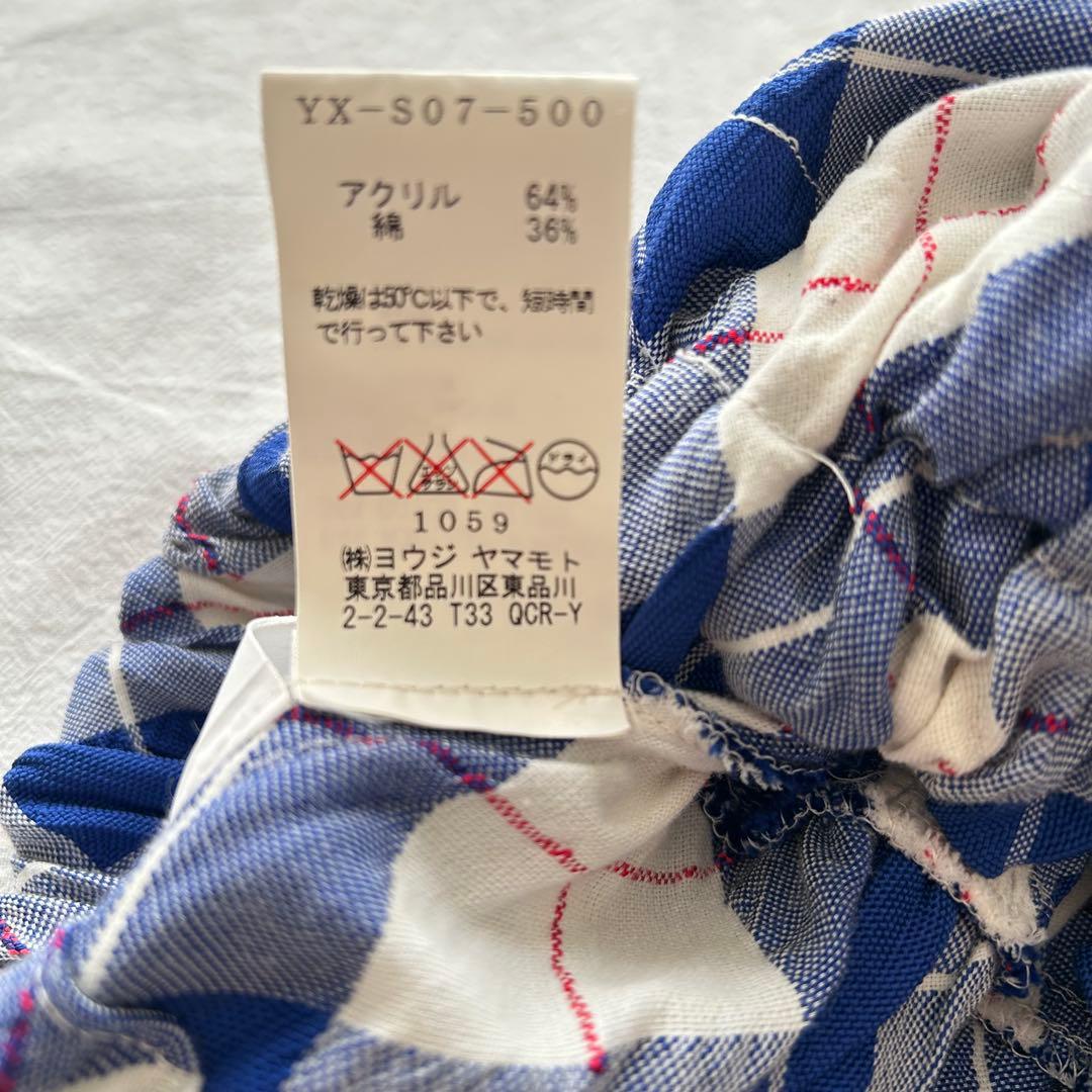 【Y's 】yohji yamamoto チェック柄フレアスカート 青　白　L