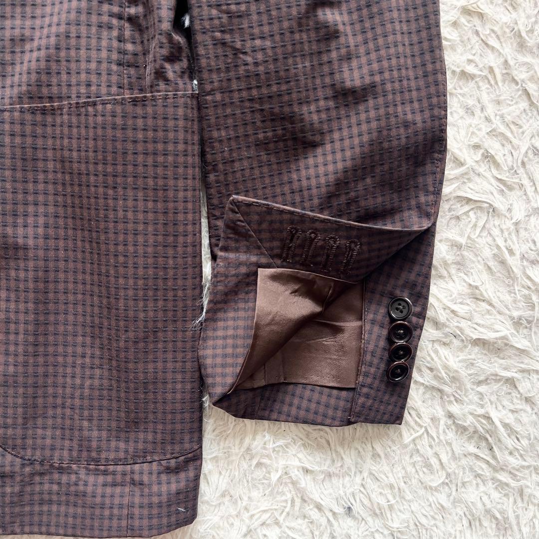 <美品>BEAMS F 新ロゴ ブラウン コットンシルク ジャケット サイズ48