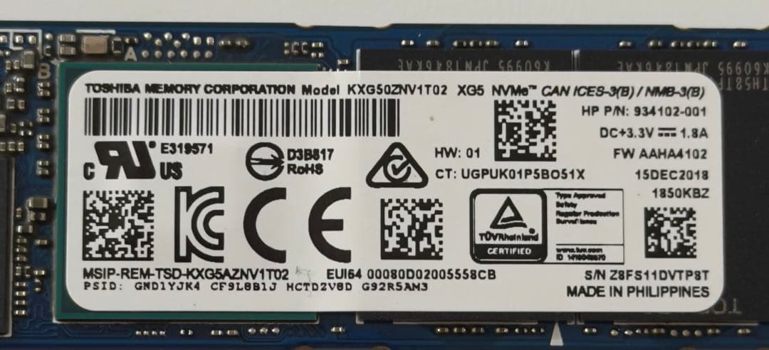内蔵型SSD TOSHIBA KXG50ZNV1T02 1024.2GB SSD
