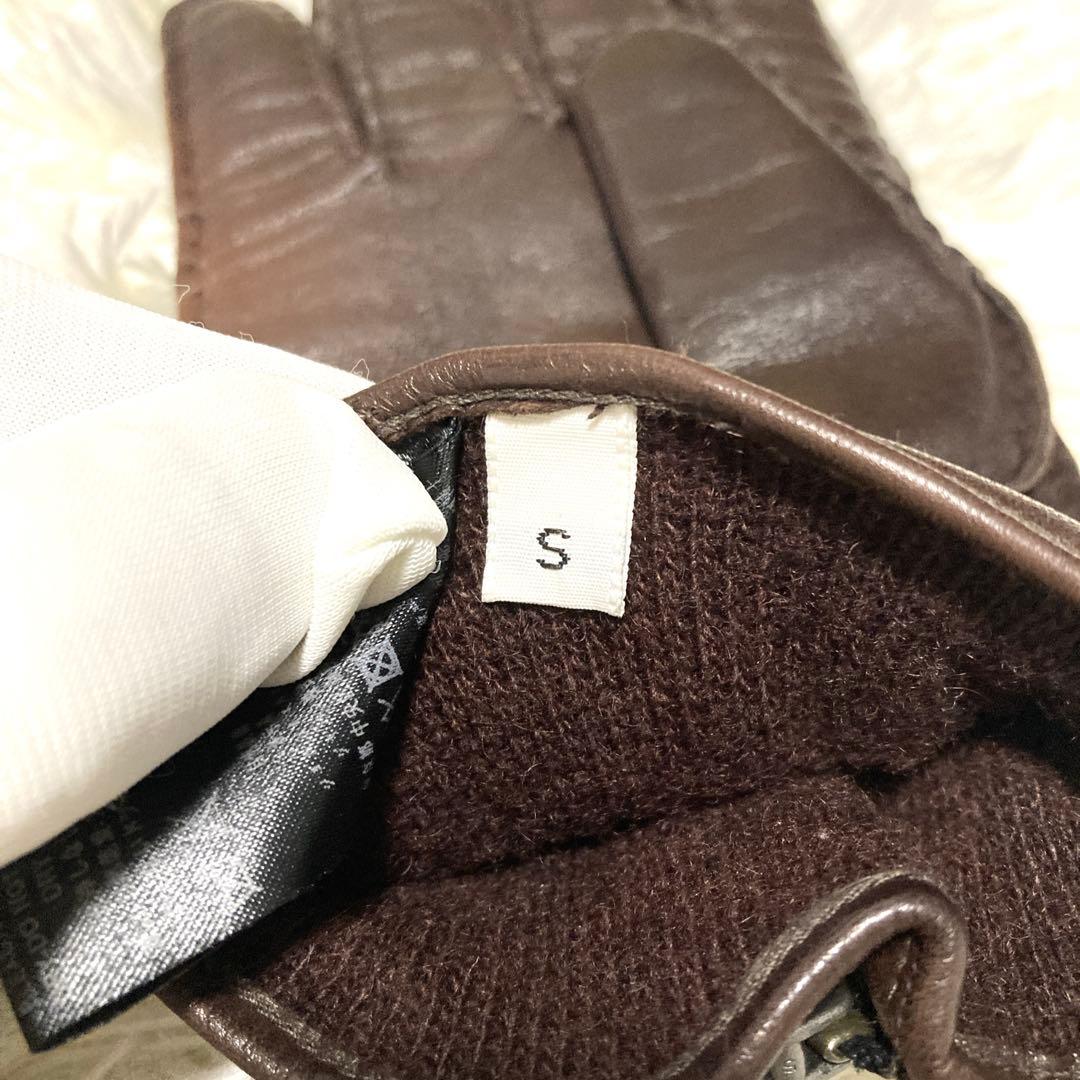 美品GIORGIO ARMANI ラムレザー手袋　カシミヤ　茶　エンボスロゴ