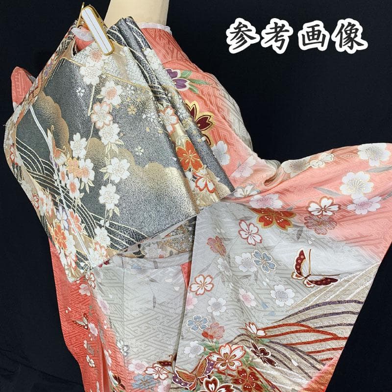 603z5☆振袖 古典柄 金駒刺繍 ピンク×グレー☆美品 成人式結婚式 十三参り