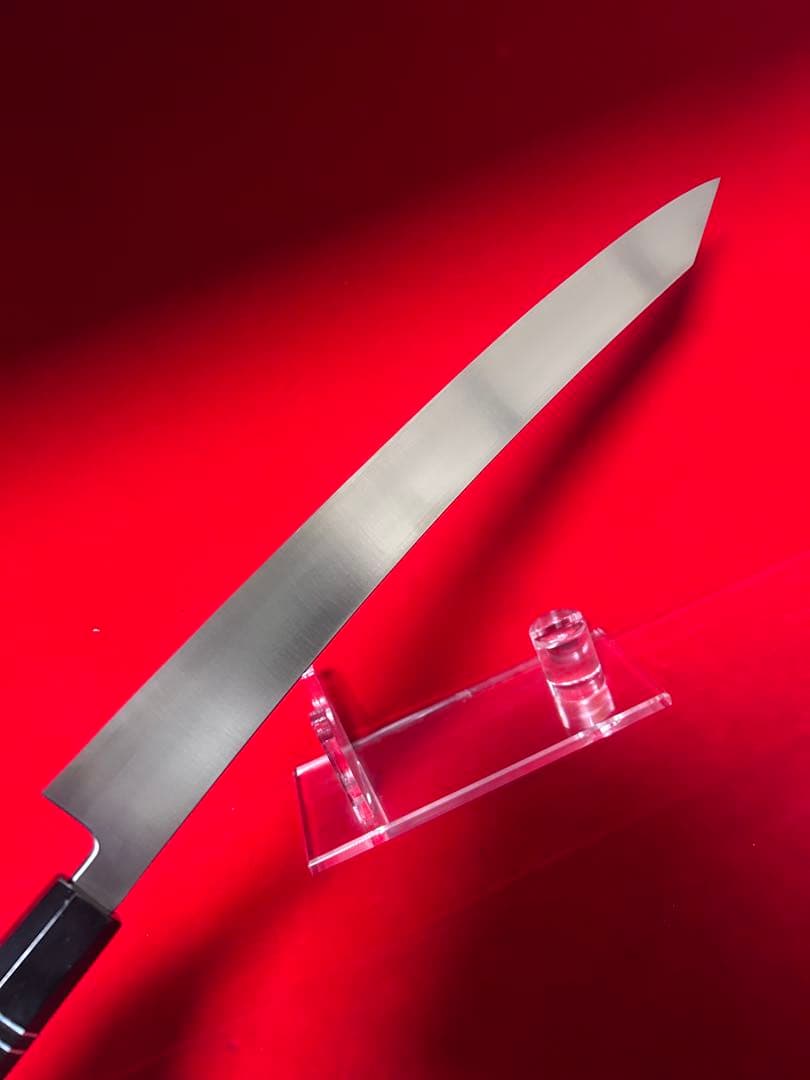 包丁　マグロ包丁　切付　尺三　鬼反り　鏡面仕上げ　切味抜群　箱付　未使用品