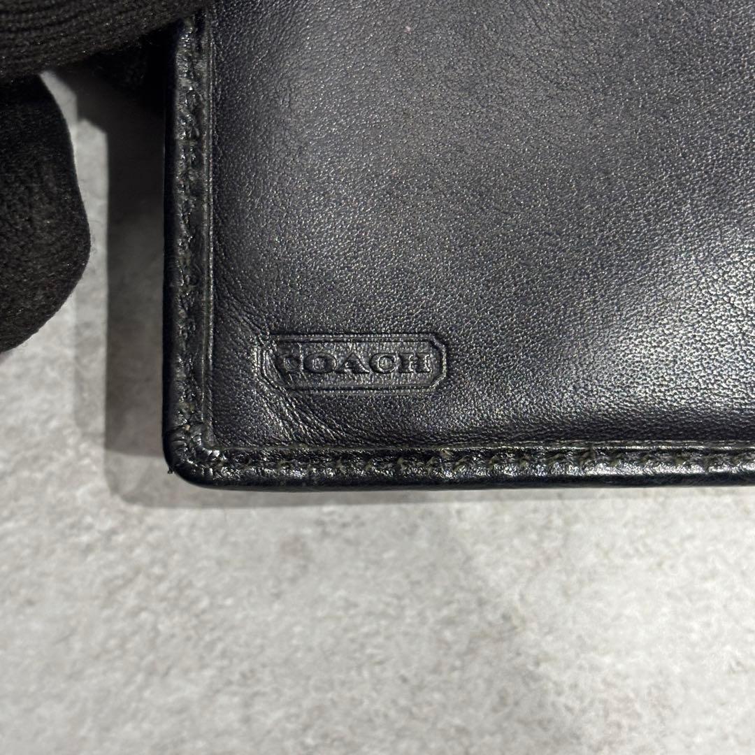 希少　COACH コーチ　シグネチャー　レザー　がま口　折り財布　コンパクト