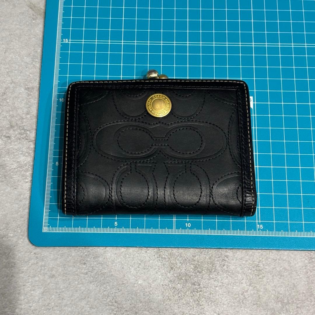 希少　COACH コーチ　シグネチャー　レザー　がま口　折り財布　コンパクト