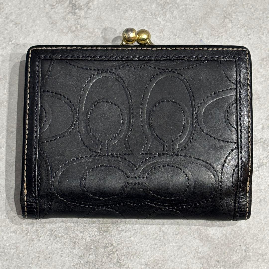希少　COACH コーチ　シグネチャー　レザー　がま口　折り財布　コンパクト