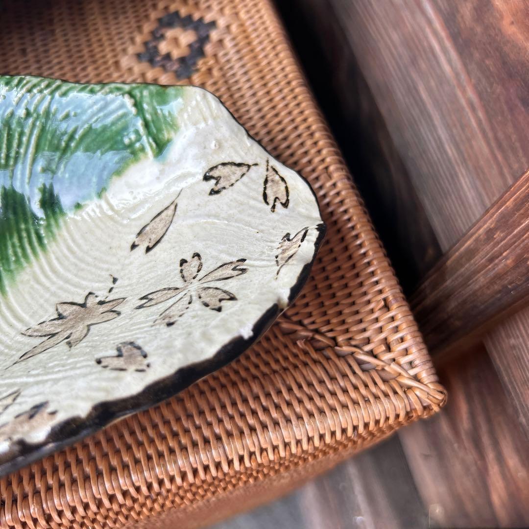 美濃焼 織部 春秋 くし目 長皿 和食器 2点