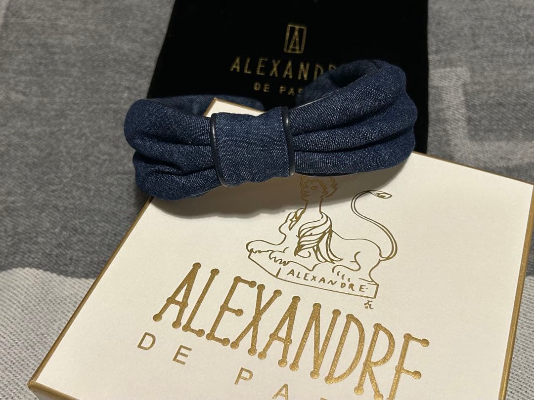 ALEXANDRE DE PARIS デニム　レザー　リボン　 カチューシャ
