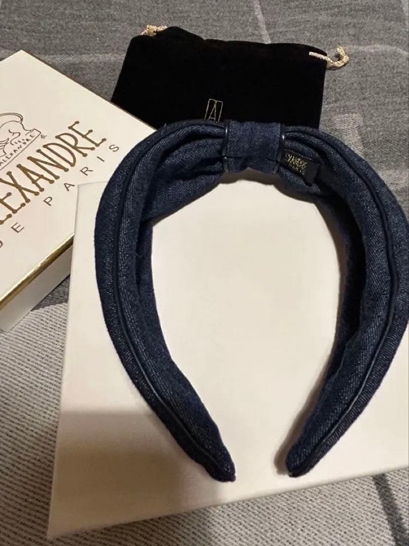ALEXANDRE DE PARIS デニム　レザー　リボン　 カチューシャ