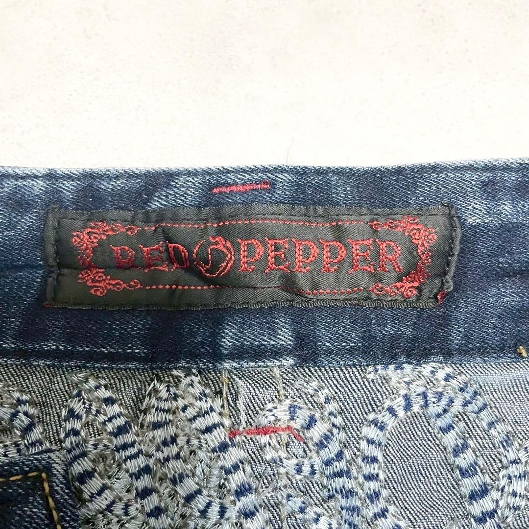 y2k❤️ 00s RED PEPPER デカロゴ 刺繍 ローライズ フレアデニム