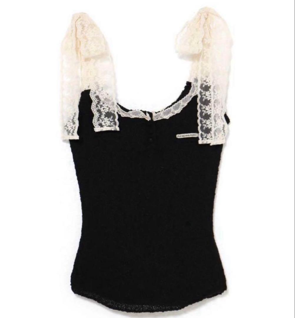 トップス Cotton ribbon tank andmary black