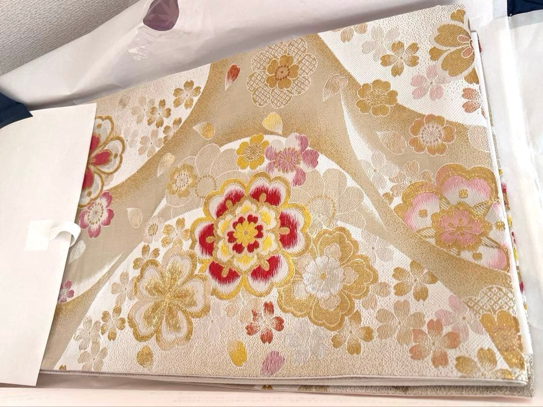 成人式 振袖 花柄 黄色 辛子色 正絹 クリーニング済み