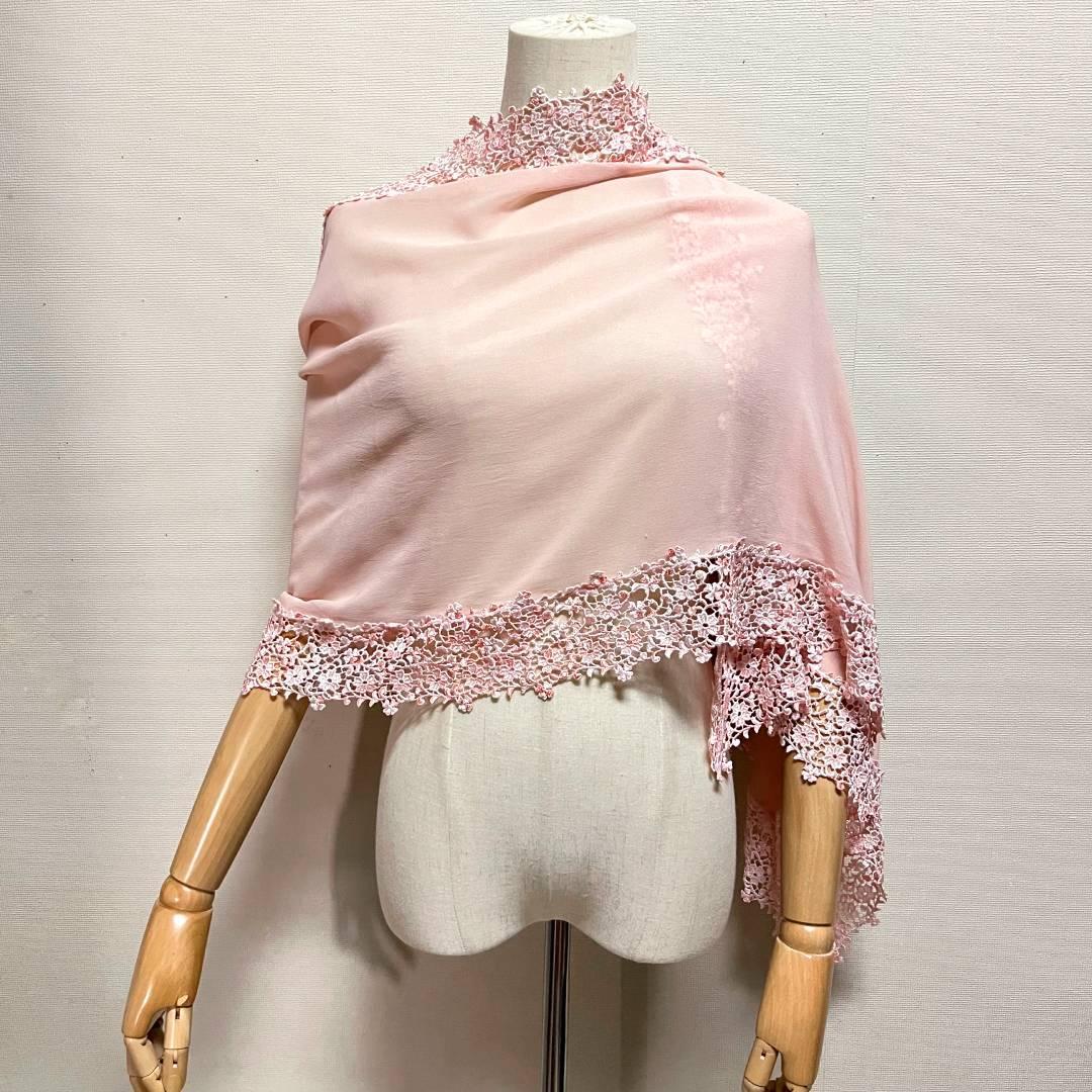 銀座和光 シルク100 イタリア製 ジョーゼット 花柄 レース 刺繍 ストール