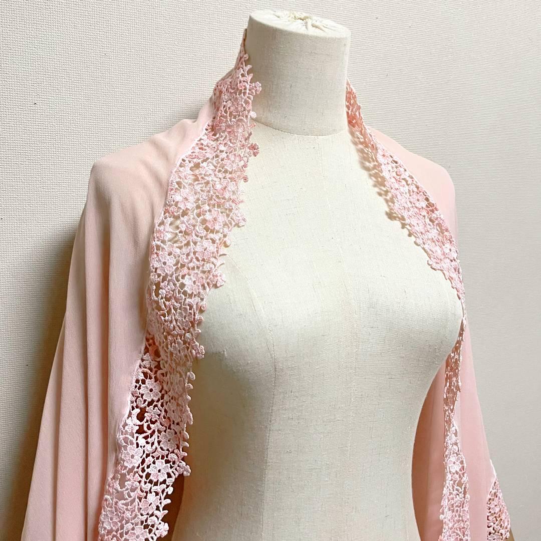 銀座和光 シルク100 イタリア製 ジョーゼット 花柄 レース 刺繍 ストール