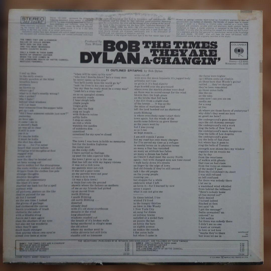 US盤Bob DylanTheTimesThey AreA-Changin'