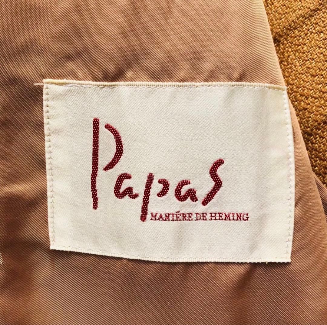 【リネン100％】Papas パパス★テーラードジャケット 麻 ブラウン系 春夏