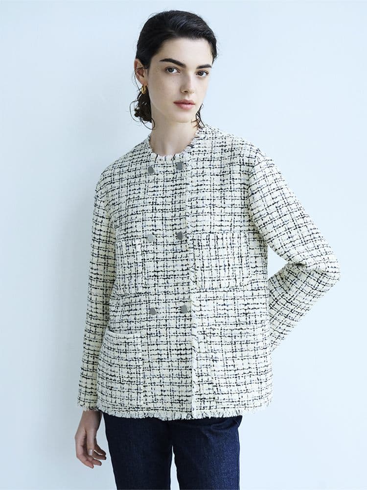 theory luxe 22AW ツイード ノーカラージャケット サイズ38
