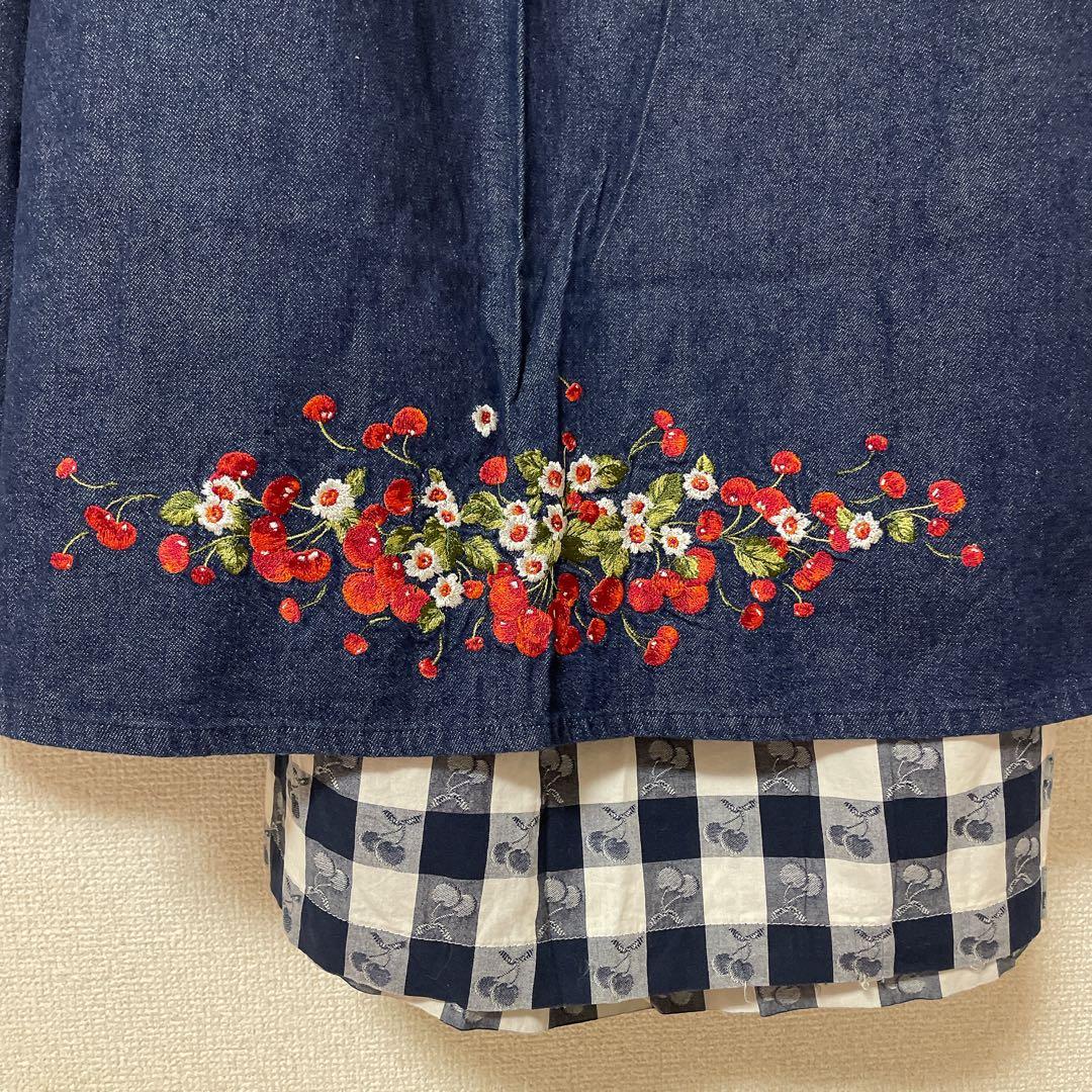 【エプロンのみ】PINK HOUSE チェリー柄 刺繍 エプロン デニム