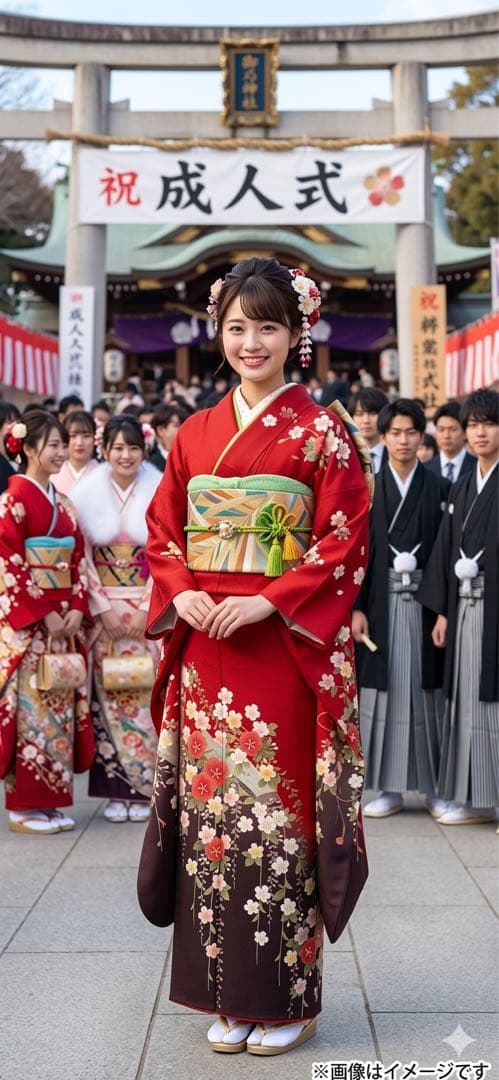 振り袖　フルセット　別誂長襦袢　赤　成人式　ガード加工　金彩加工　桜　816