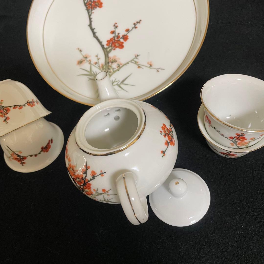 茶器セット　茶具　中国　白磁　梅　紅梅　China  飲茶　中国製造　箱入り　茶