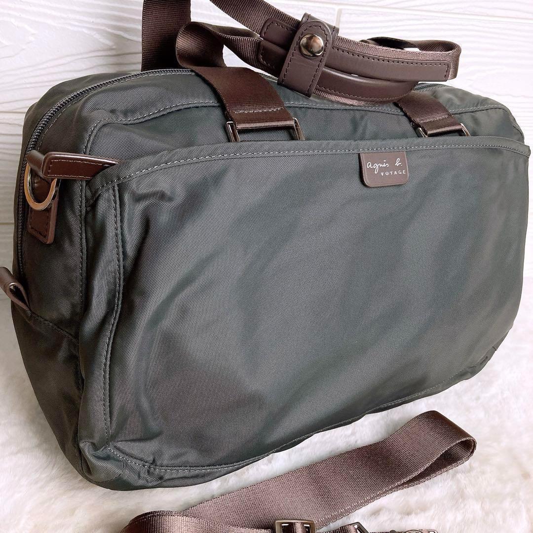 美品☆agnes b. アニエスベー 2wayボストン ショルダーバッグ カーキ