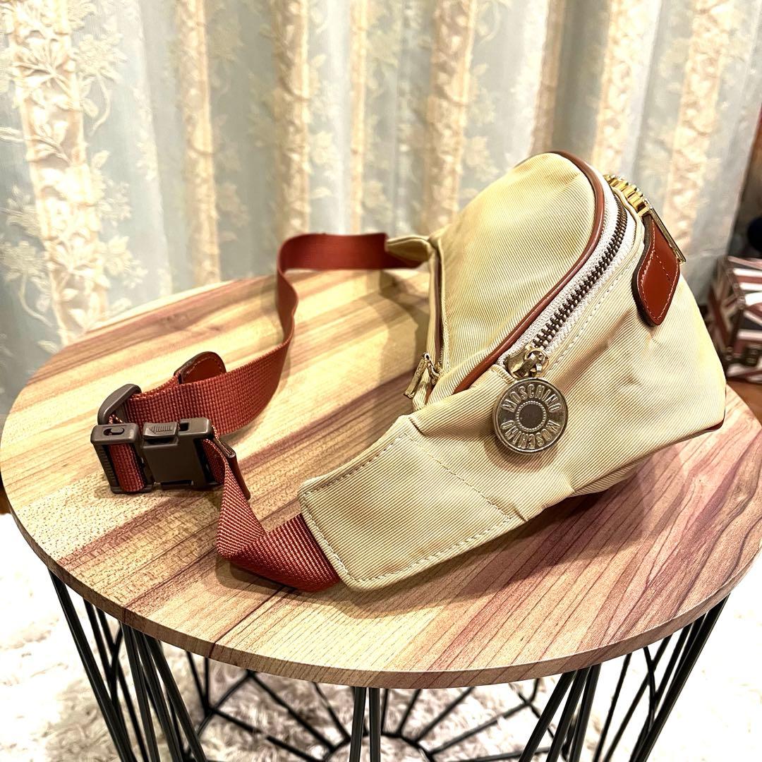 良品✨MOSCHINO モスキーノ ウエストポーチ ナイロン レザー ブラウン