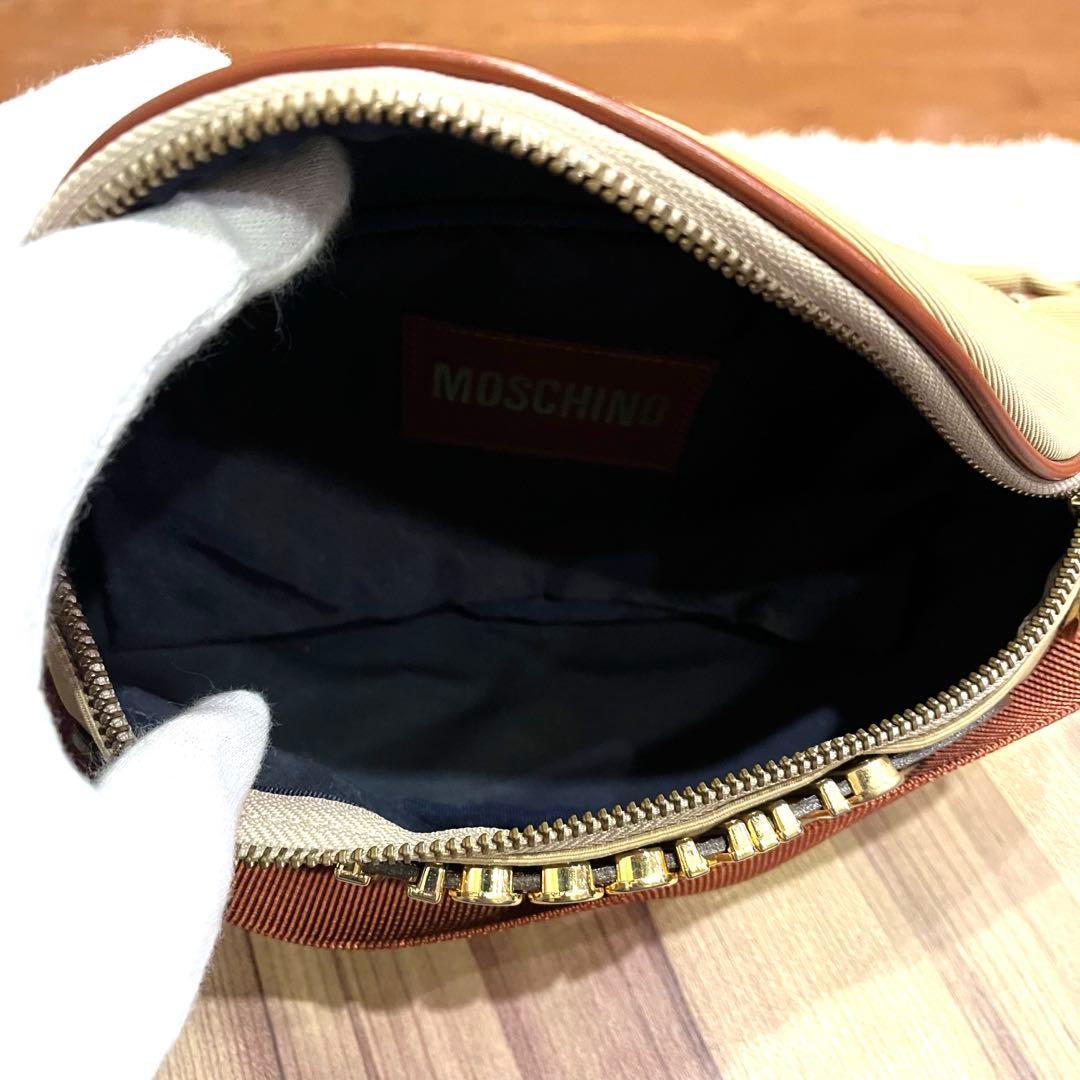 良品✨MOSCHINO モスキーノ ウエストポーチ ナイロン レザー ブラウン