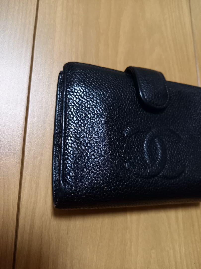 シャネル CHANEL 財布 キャビアスキン ココマーク ブラック 二つ折り財布
