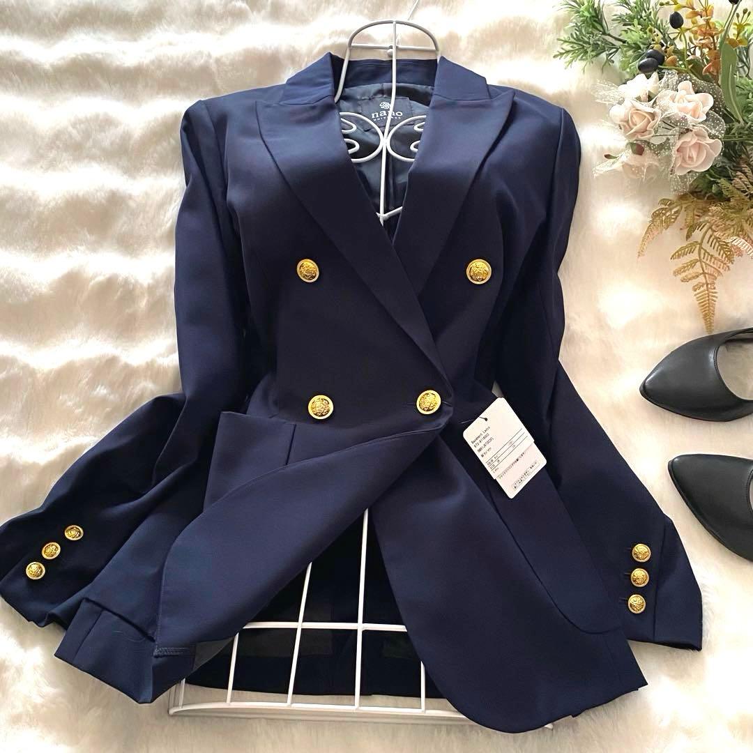 【未使用】美品 ナノ・ユニバース ダブルブレストジャケット 紺ブレ 金ボタン S