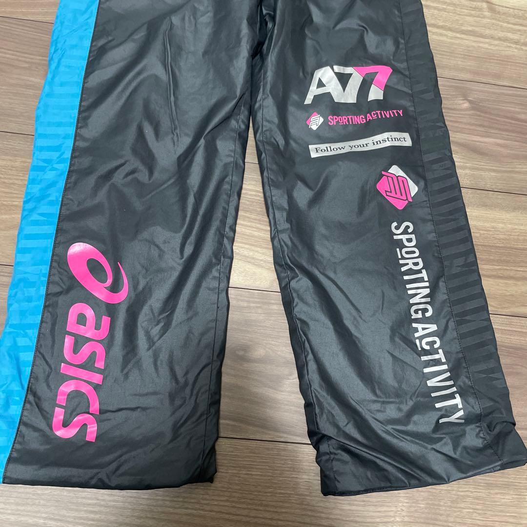 asics A77 ウインドブレーカー 上下セット グレー×ブルー Mサイズ