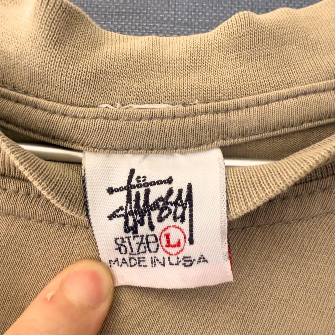 90s OLD STUSSY シャドーマン Tシャツ 白タグ カーキ　USA