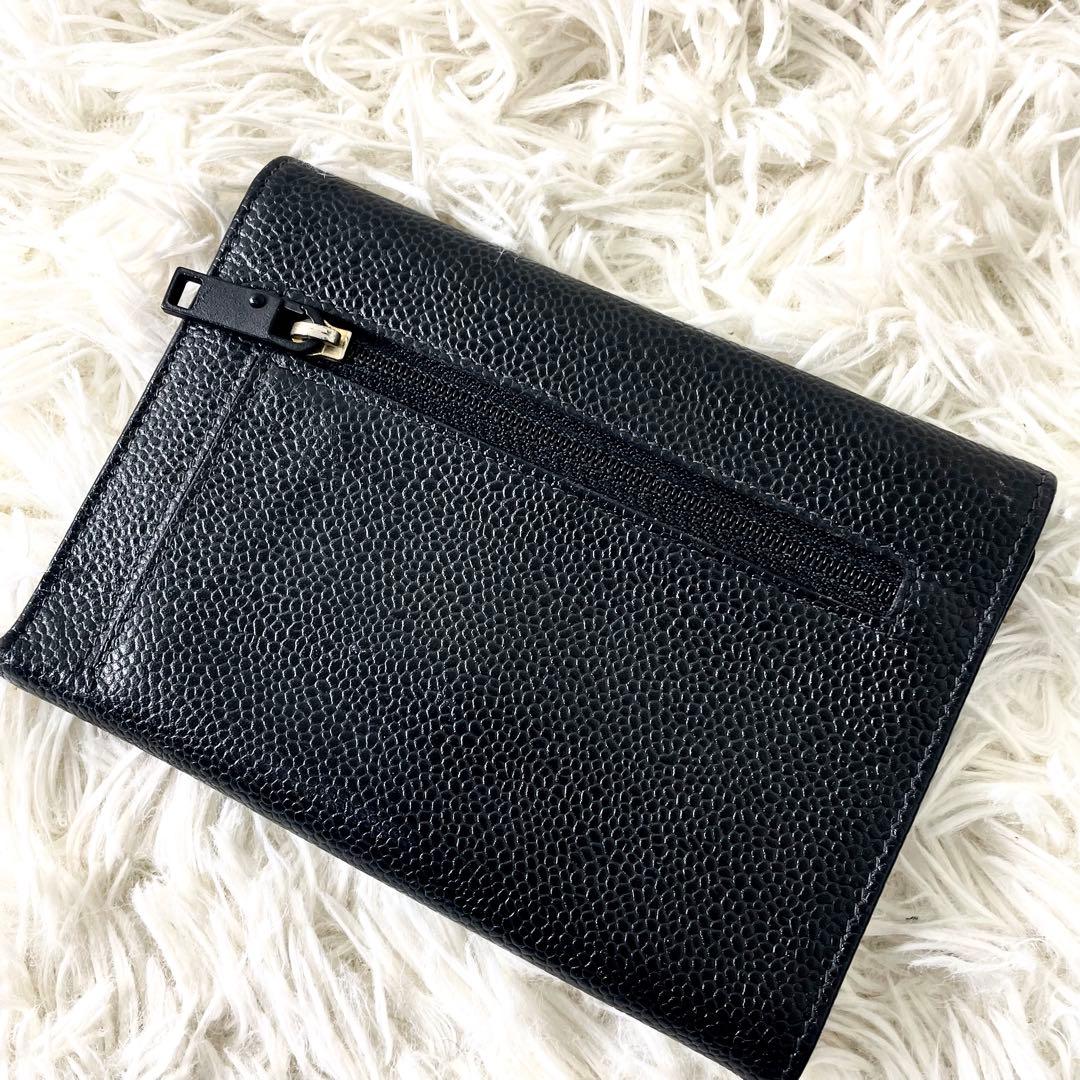 シャネル　CHANEL 三つ折り財布　ココマーク　ブラック　黒　レザー