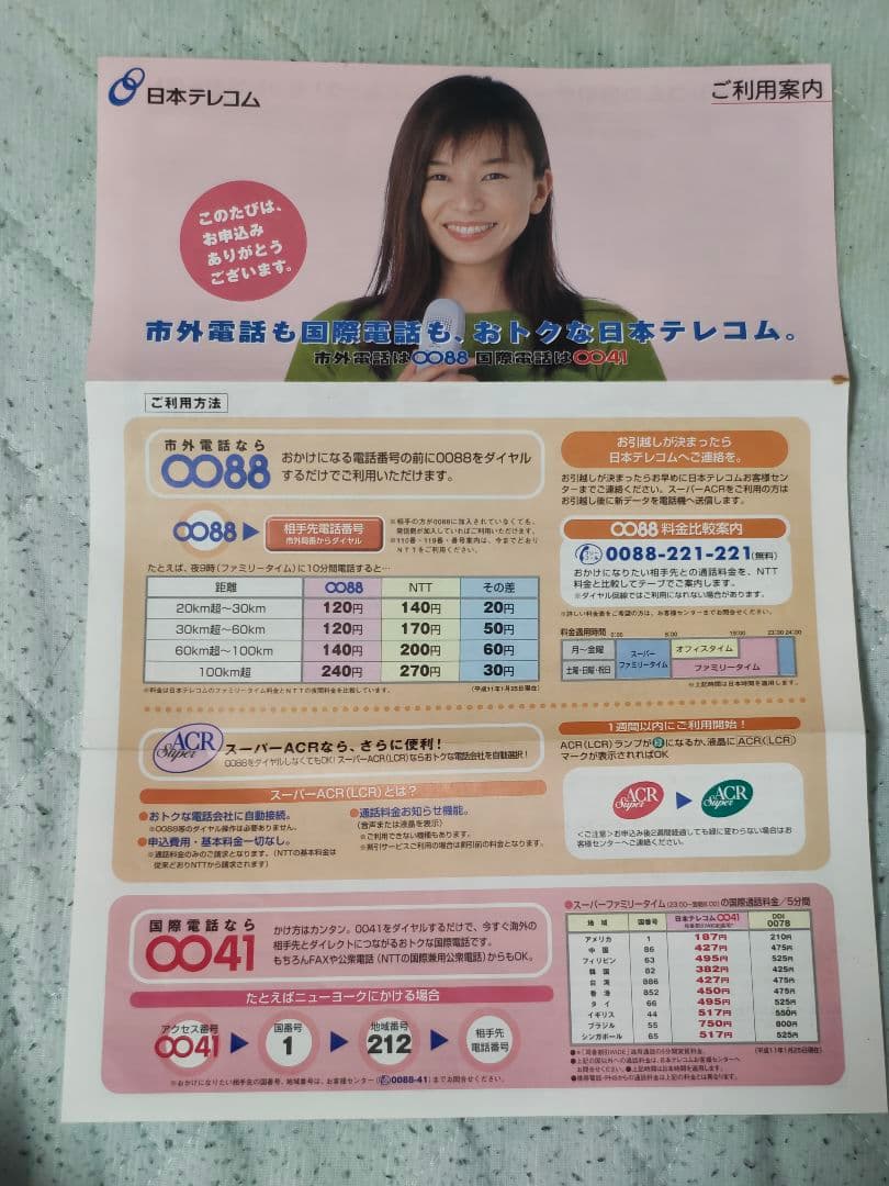 日本テレコム スーパーLCR パンフレット 申込書 ご利用案内 山口智子