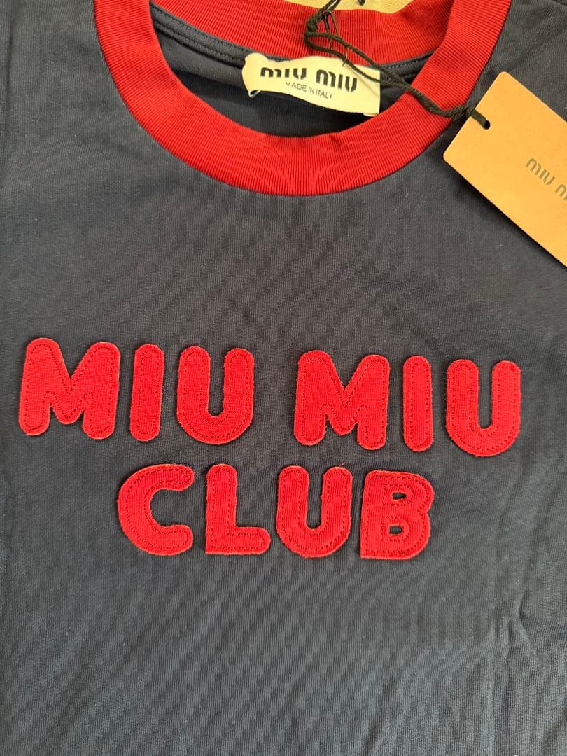 MIU MIU クロップドTシャツ ネイビー/レッド