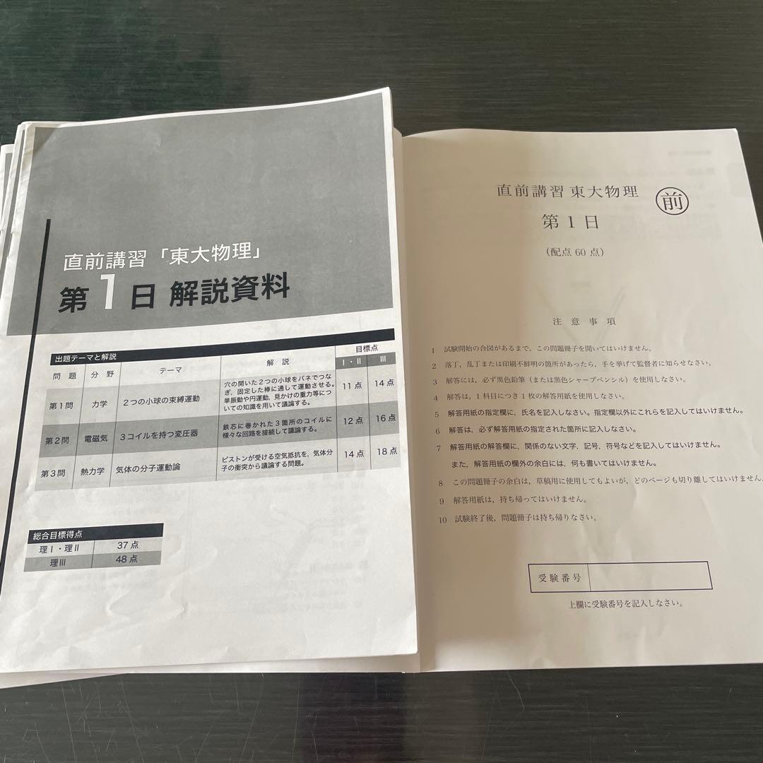 鉄緑会　直前講習『東大物理』　6日分問題と解説