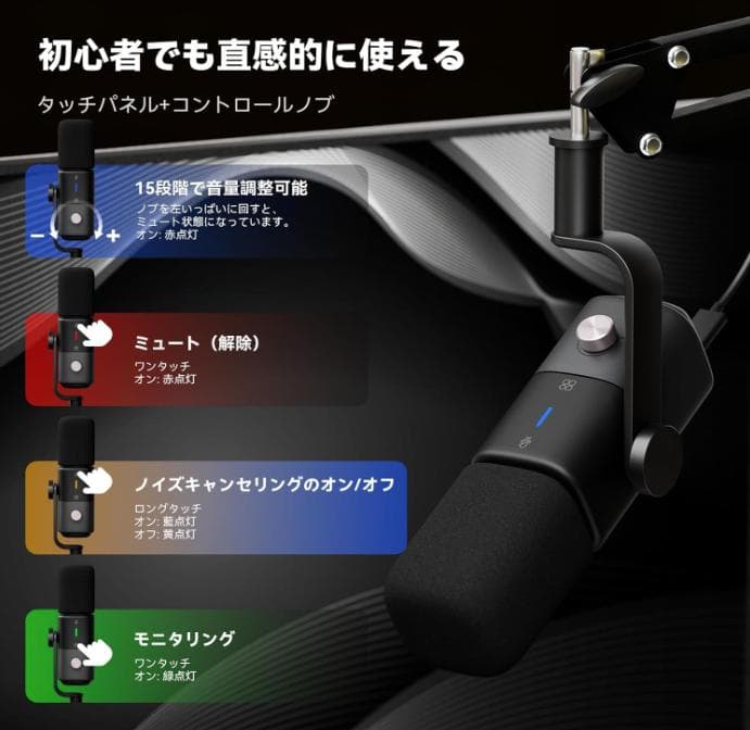 ダイナミックマイク PC有線超単一指向性USB2.0Type-C XLR端子搭載