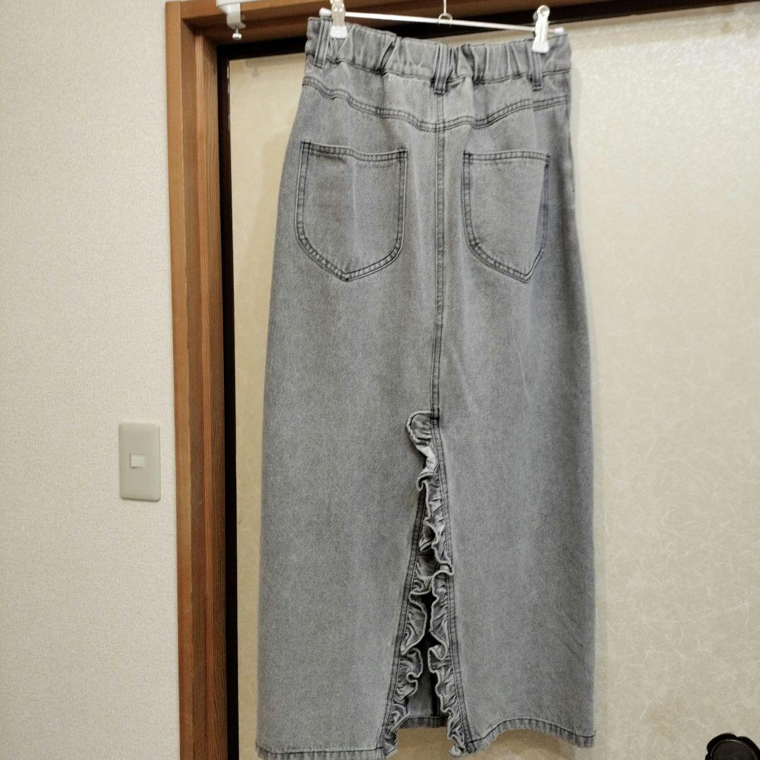 パール付きデニムタイトマキシスカート　グレー　36