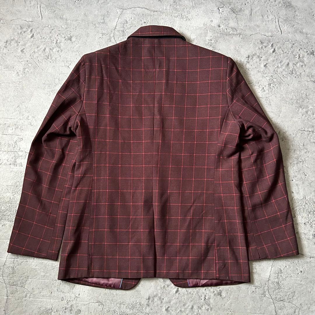 未使用級 スリーピーススーツ ボルドー ペンチェック 1B シングルジャケット