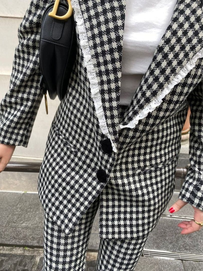 epine lace check knit jacket チェック　ジャケット