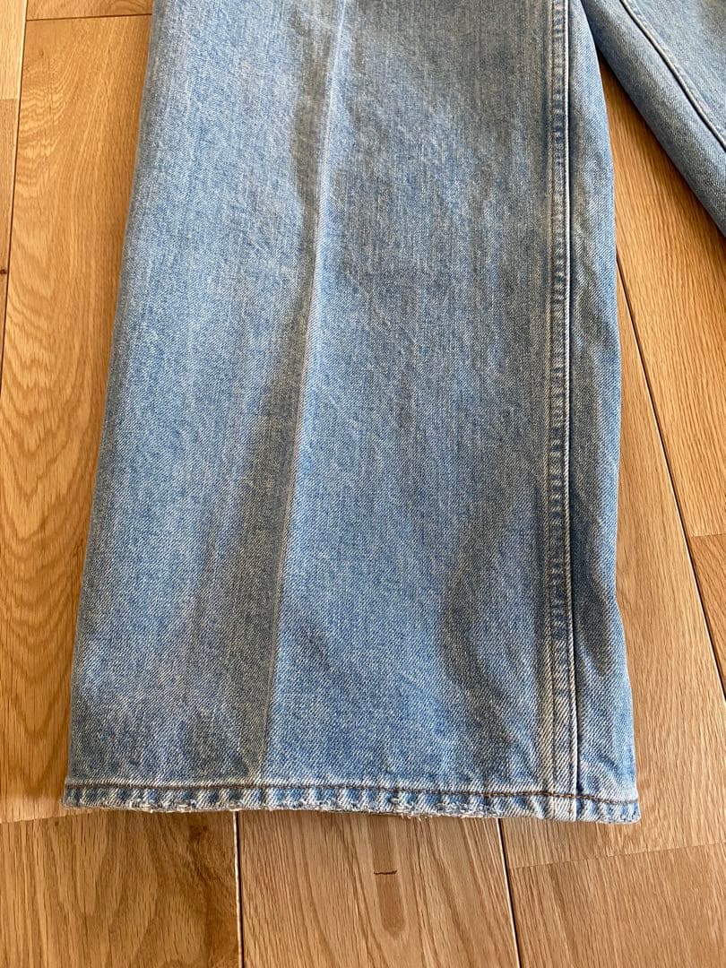 ドゥロワー サイドボタン　ワイドデニム ユーズド加工 ロゴ刺繍 40