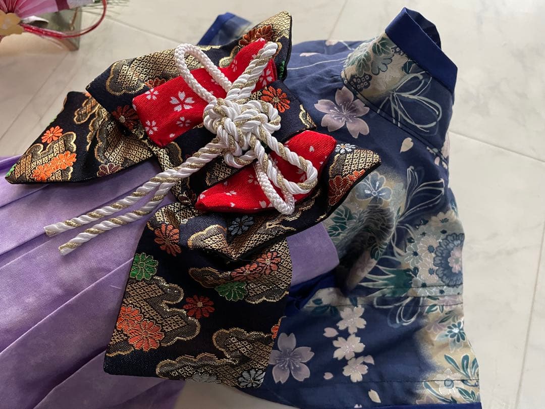 BON　ラスト！！ワンちゃんの袴の着物　オーダー作成　ブルー花柄/薄紫袴他