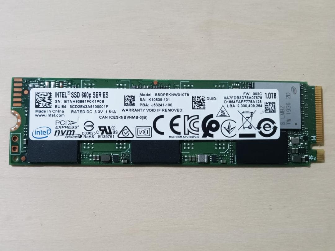 インテル M.2 NVMe SSD 1.0TB