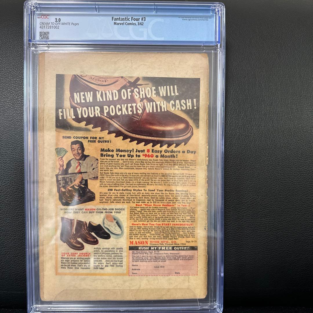 1962年 Fantastic Four #3 CGC 2.0 アメコミ