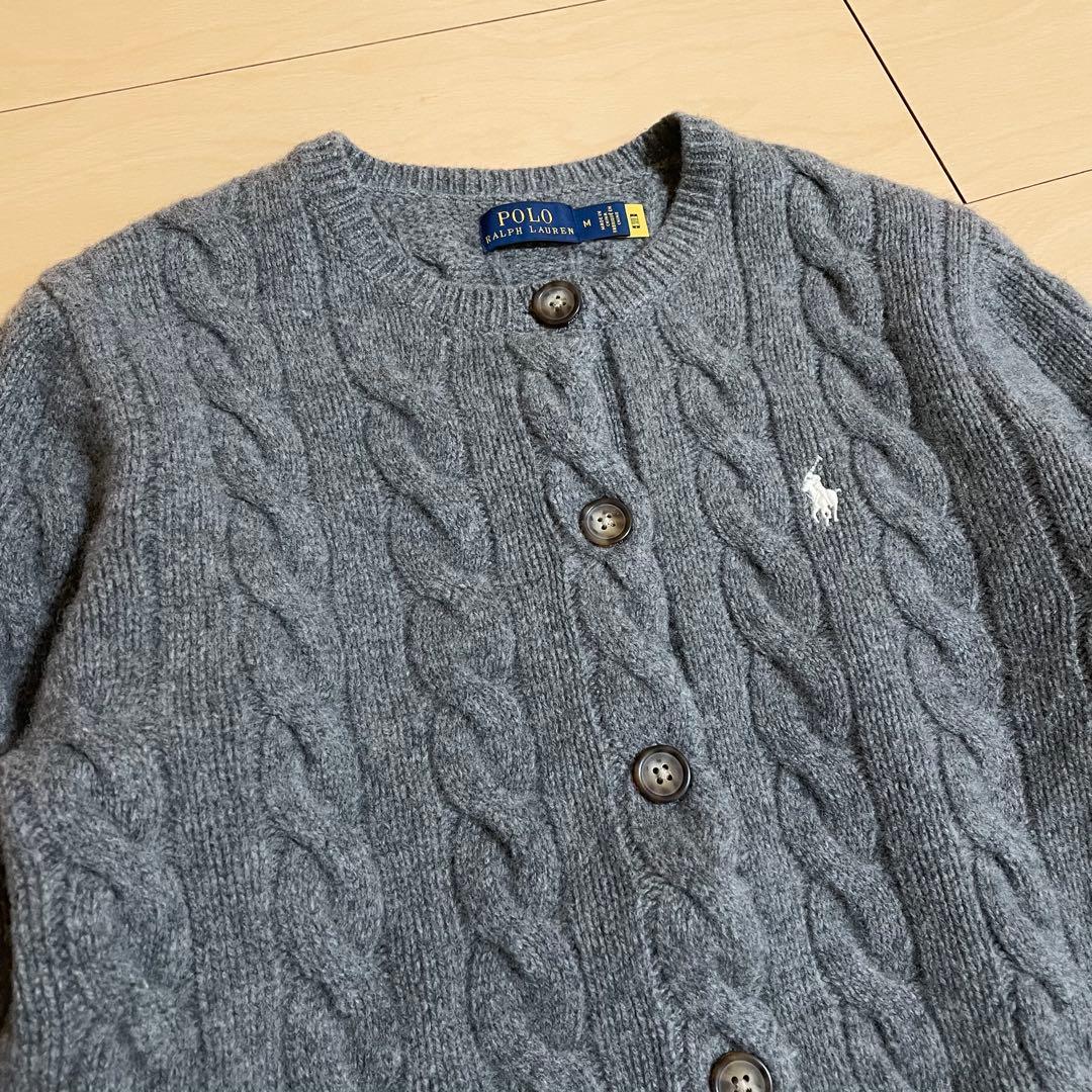 ポロラルフローレン　ケーブルニットカーディガン　カシミヤ　肉厚　グレー　M